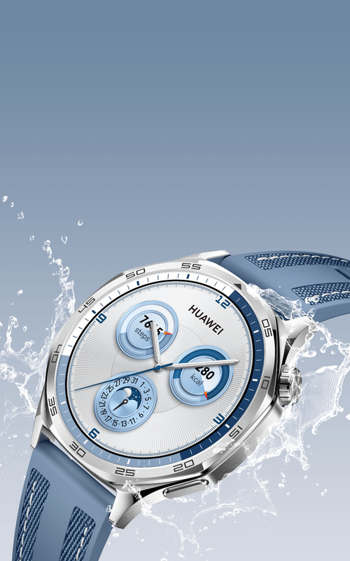 HUAWEI WATCH GT 5 blue with water splash,display corrosion resistance and waterproof feature 