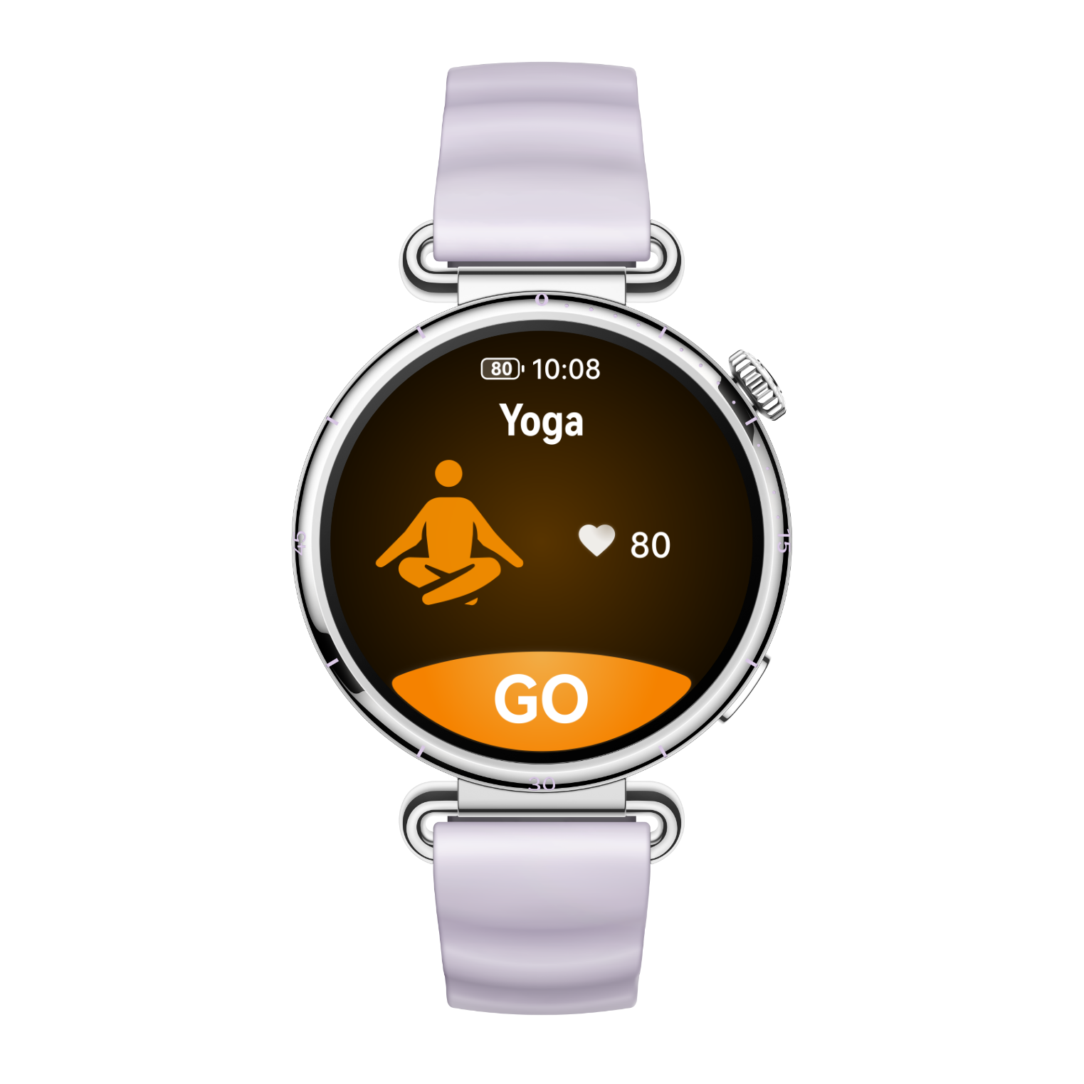 A user wearing HUAWEI WATCH GT 6 is doing yoga indoors, and the watch displays the yoga workout start interface
