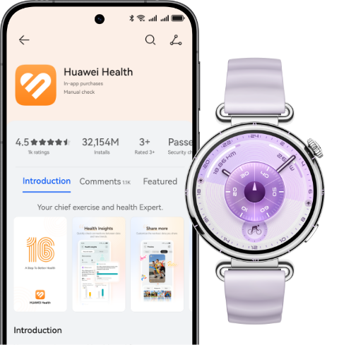 The front view of the HUAWEI WATCH GT 6 and the phone demonstrates the compatibility