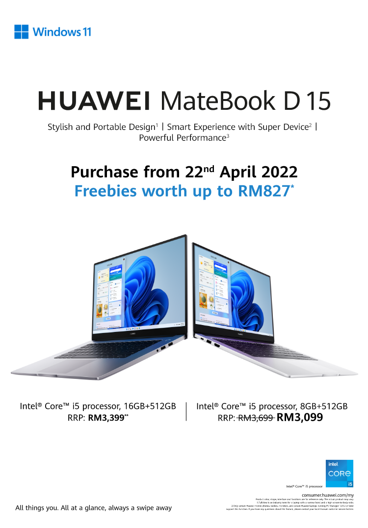 New) Huawei MateBook D15 11th Gen Intel Core i5-1135G7 8+512GB Windows  Laptop