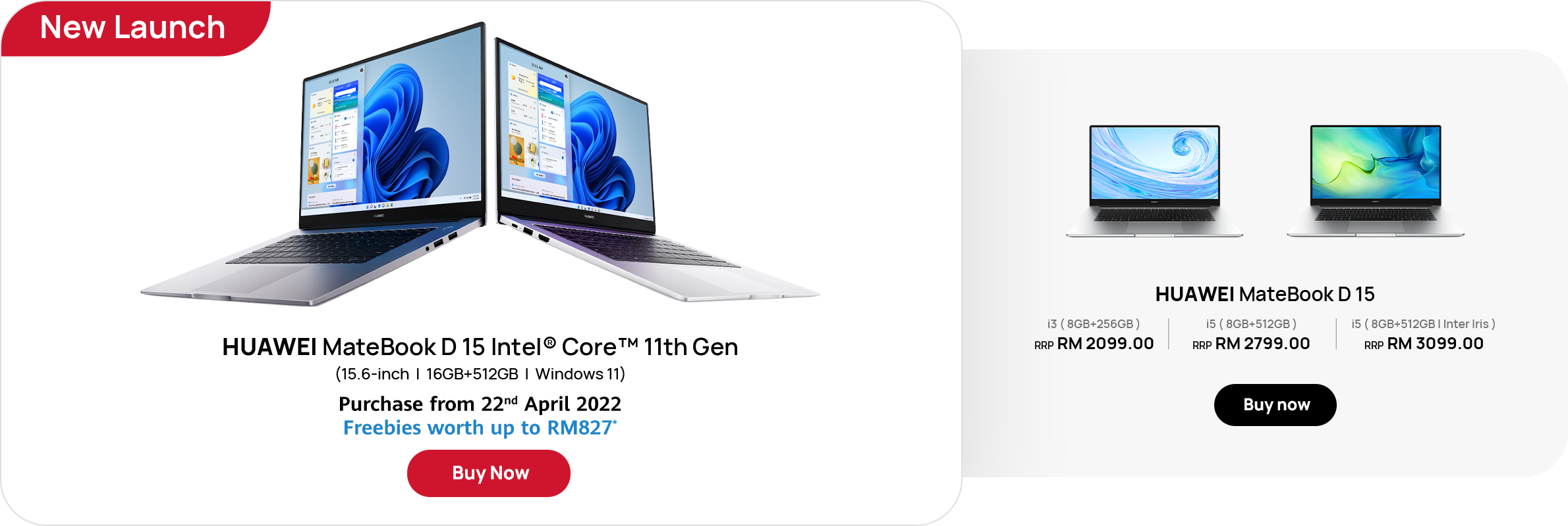 Huawei MateBook D15 - 16+512GB 11th Gen Intel Core Windows Laptop –  i5-1135G7