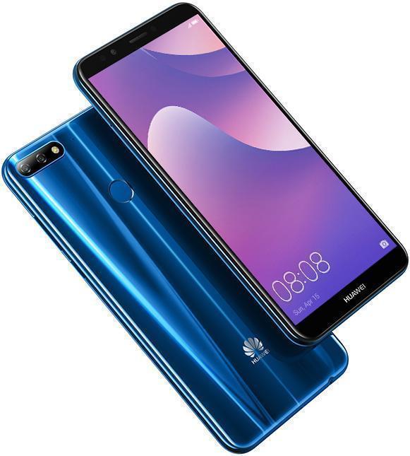 هاتف huawei y7 prime 2018 من الأمام والخلف باللون الأزرق
