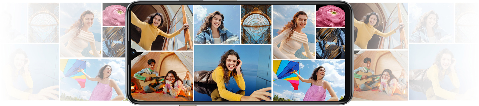 Multiple portrait photos stored in HUAWEI nova Y72S, demonstrating large storage