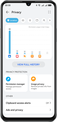 Privacy Center screen on HUAWEI nova Y63