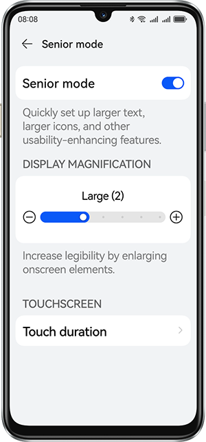 Senior Mode screen on HUAWEI nova Y72S