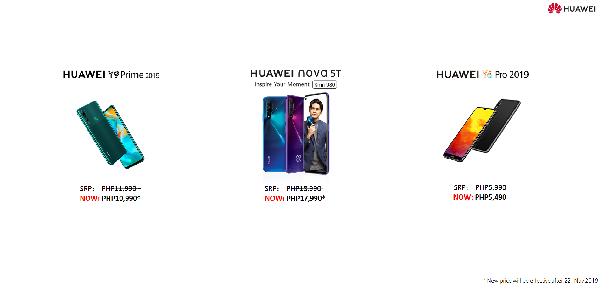 Get Your HUAWEI nova 5T, HUAWEI Y9 Prime 2019, and HUAWEI Y6 Pro 2019 in Up-To PHP1,000 OFF from Nov-22 2019