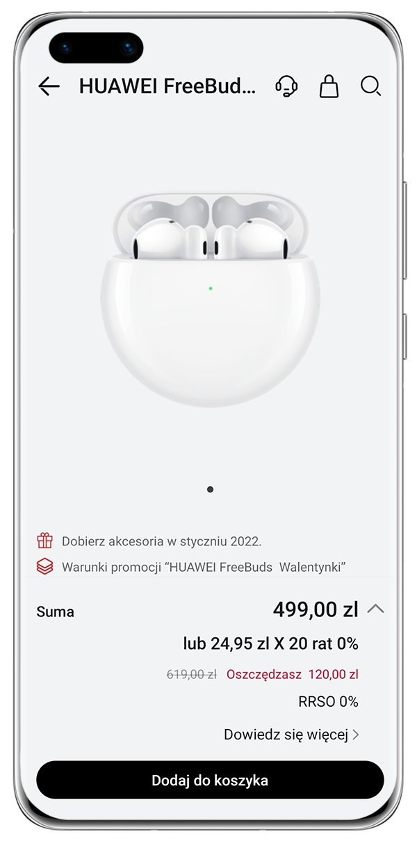 Zaznacz HUAWEI Wsparcie na wypadek zgubienia słuchawek, aby dodać usługę