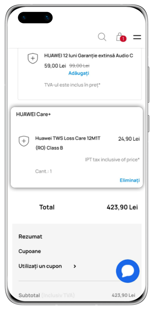 Alege serviciul „HUAWEI Loss Care” pentru căștile tale