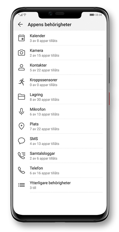 Kontrollera data som delas med appar