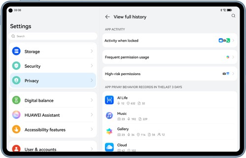HarmonyOS 4 privacy center