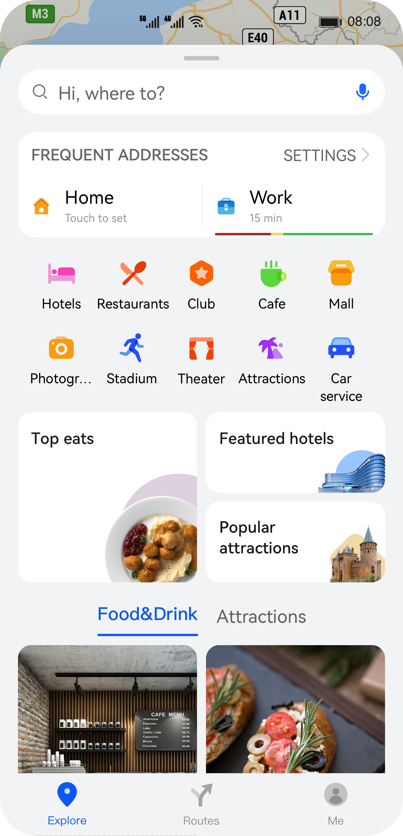 Display favourites screen