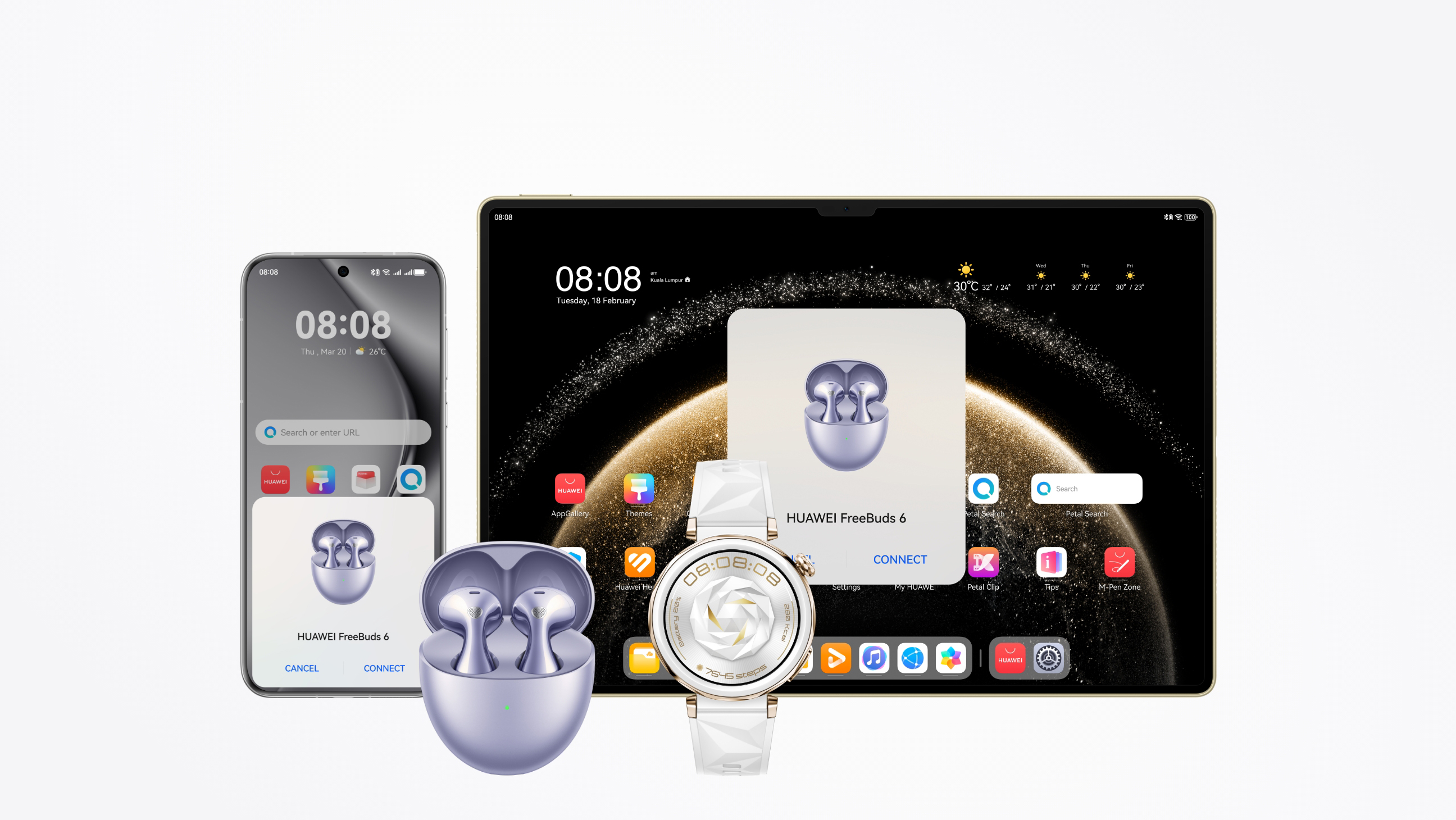 Shows the six key selling points for HUAWEI FreeBuds 6.