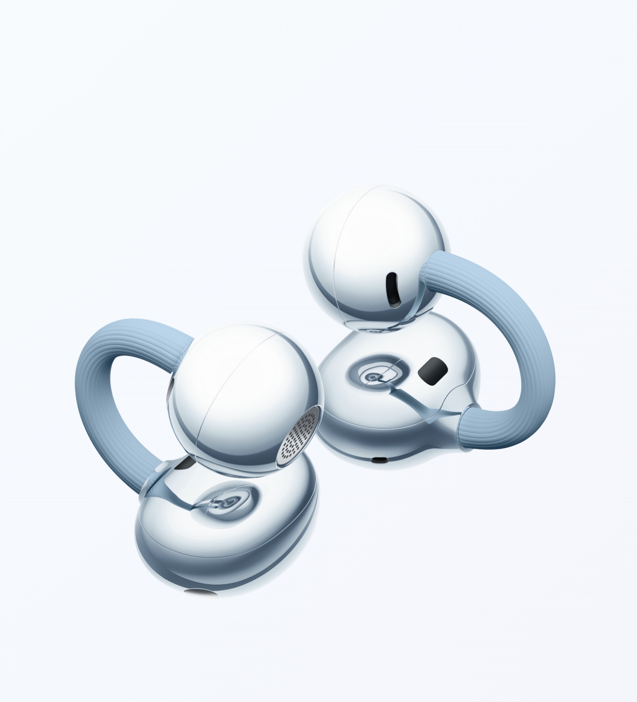 HUAWEI FreeClip 2 earbuds front view, display the auto left-right recognition feature