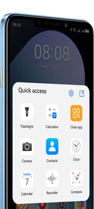 HUAWEI nova 14i front view with interface, show the instant widgets function of X button