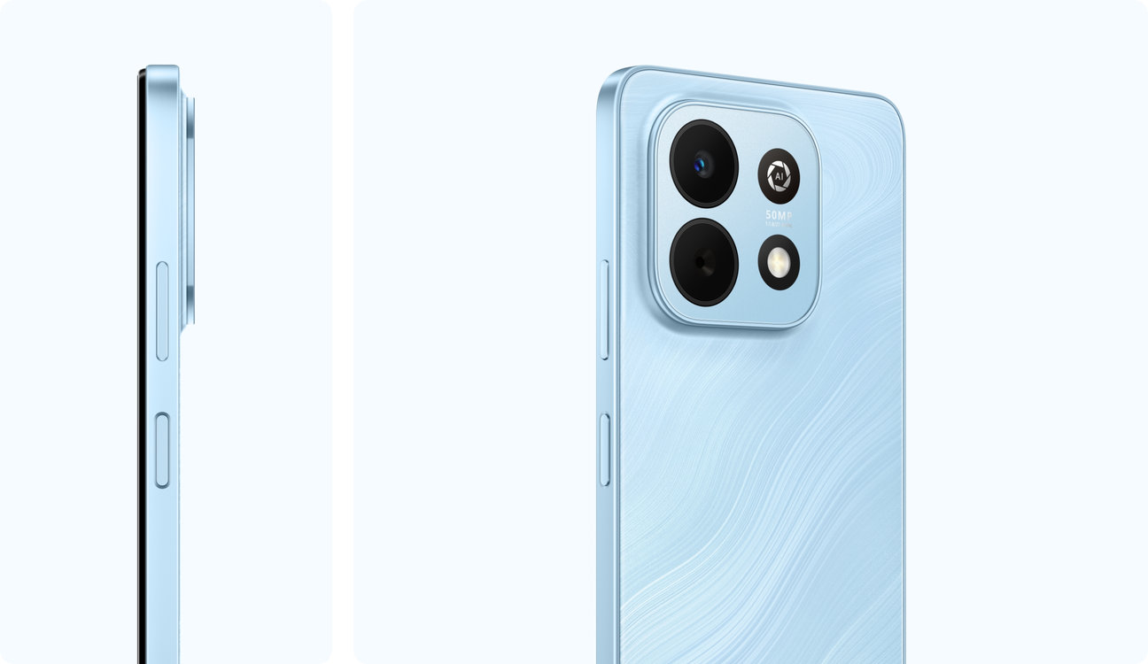 HUAWEI nova Y74 blue back and side view, showing the slim, flat, and unibody design