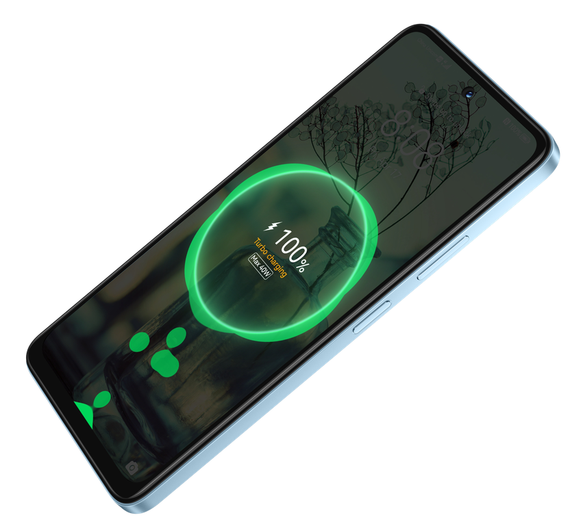 Huawei nova Y74 is charging in SuperCharge Turbo mode. The screen shows that it is currently charged to 100%.