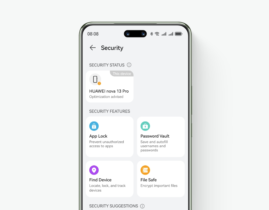 Security Centre on HUAWEI nova 13 Pro