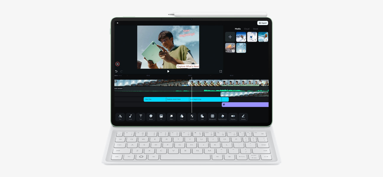 The HUAWEI MatePad 11.5 S 2026 with  Filmora interface, demonstrating one-touch drawing with the tablet and stylus