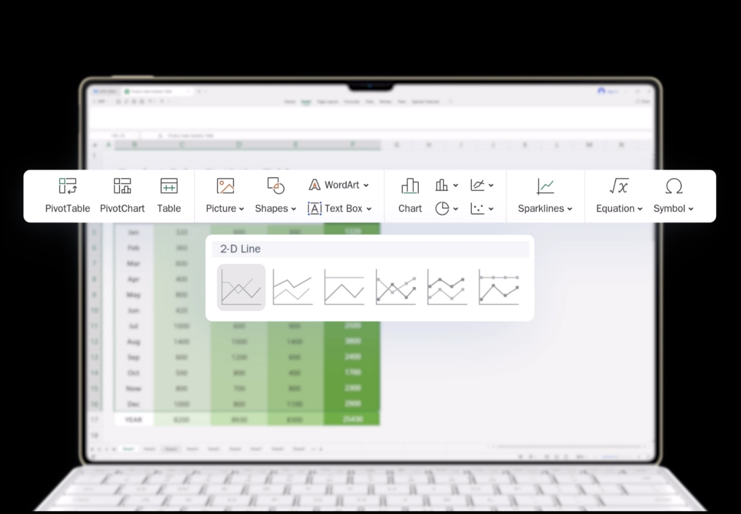 WPS spreadsheets data processing screen on HUAWEI MatePad Pro 13.2-inch, showcasing PC-level WPS Office features