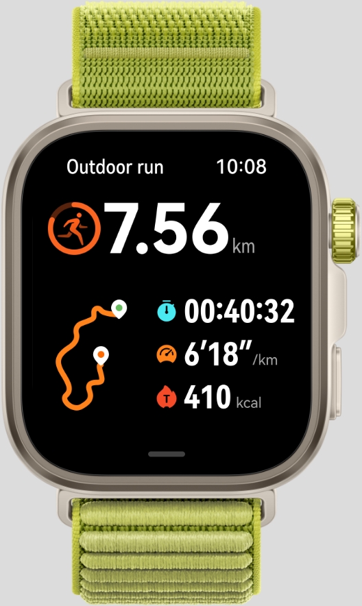 Interface images of different HUAWEI Watches, showcasing their data recording functions for various sports