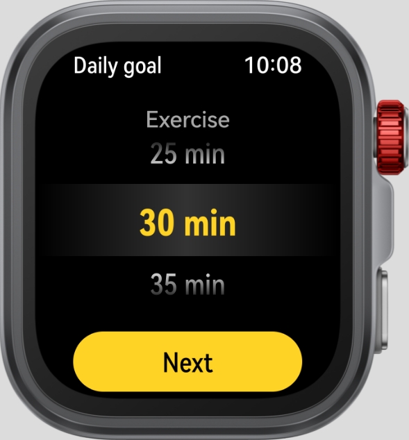 Set goals for burnt calories,exercise time and active hours