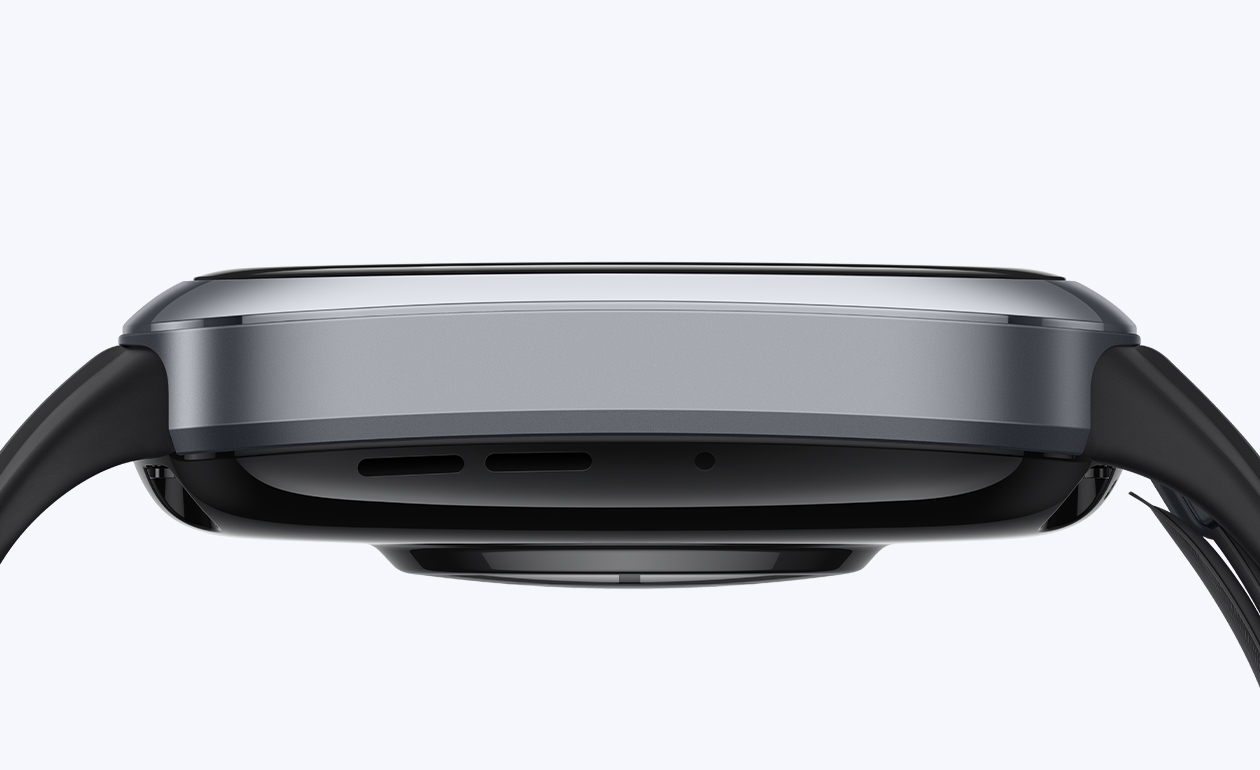 HUAWEI WATCH D2 black side view showing black case,crown,functional buttons