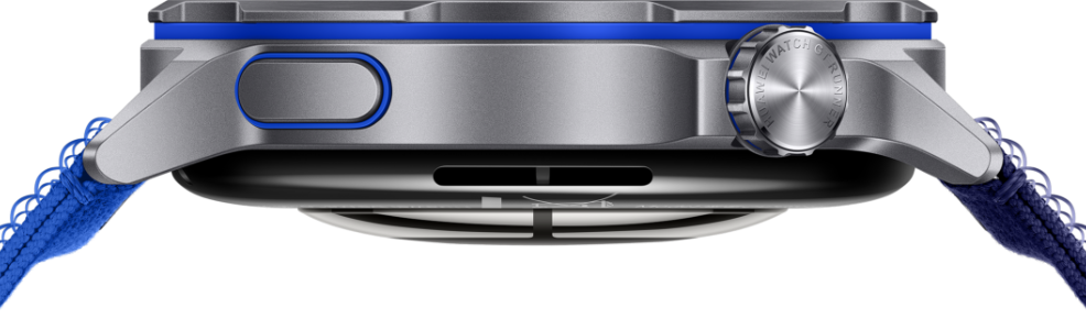 Side view of the HUAWEI WATCH GT Runner 2 Dusk Blue with AirDry Woven strap