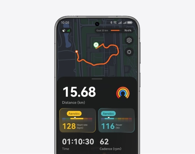 HUAWEI phone interface diagram shows that cycling data can be synchronized from the watch to the phone