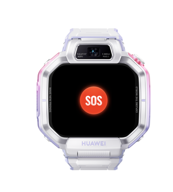 Front view of black HUAWEI WATCH KIDS X1 Pro, showing the emergency SOS function