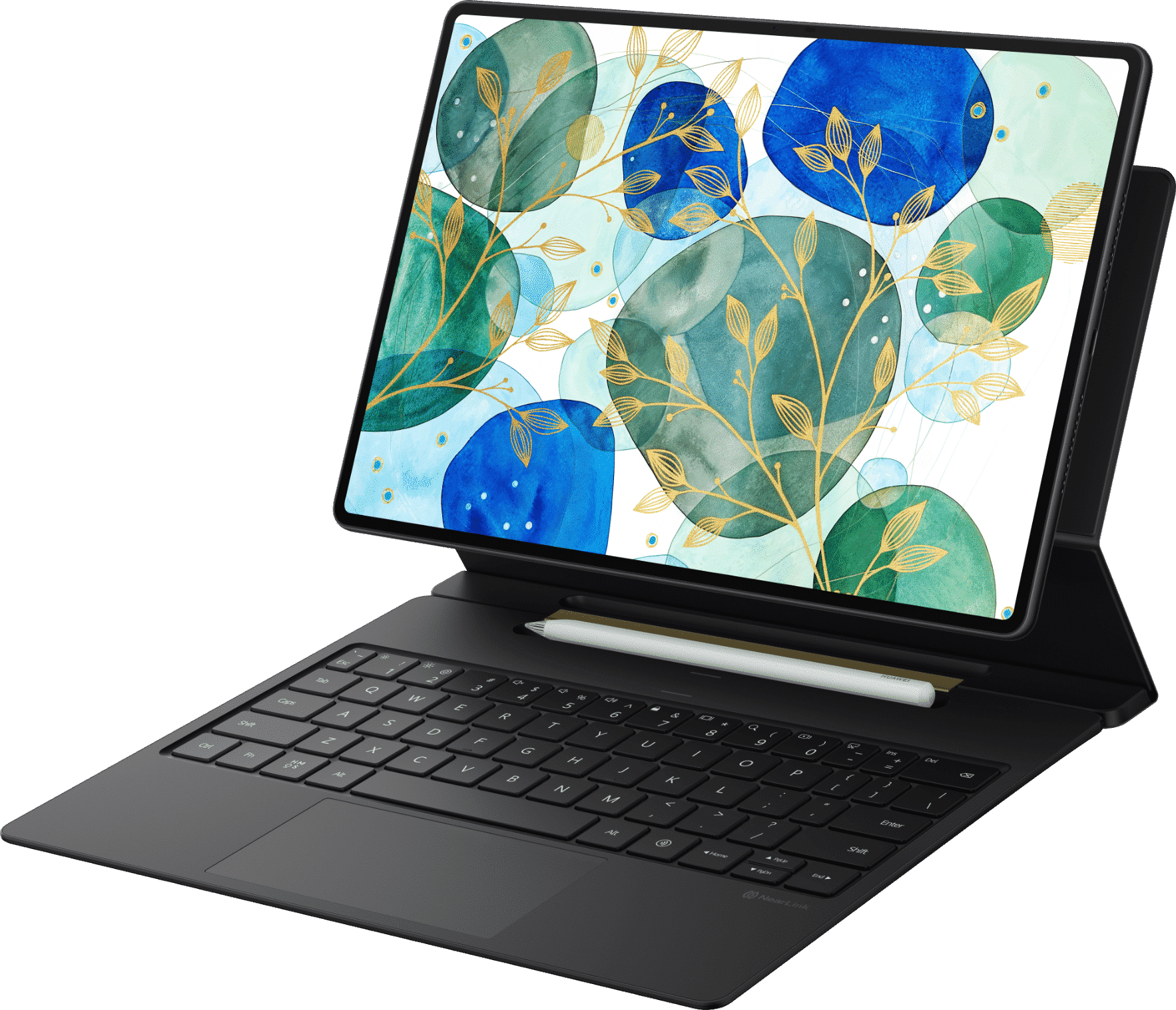 Demonstrate the slimness and lightness of the HUAWEI Glide Keyboard through a side view image of the keyboard and tablet