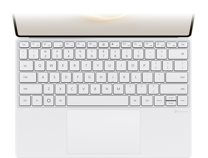 Keys, touch control area, and NearLink icon of HUAWEI Smart Magnetic Keyboard (Compatible with HUAWEI MatePad Pro 13.2-inch), showcasing the benefits brought by NearLink technology