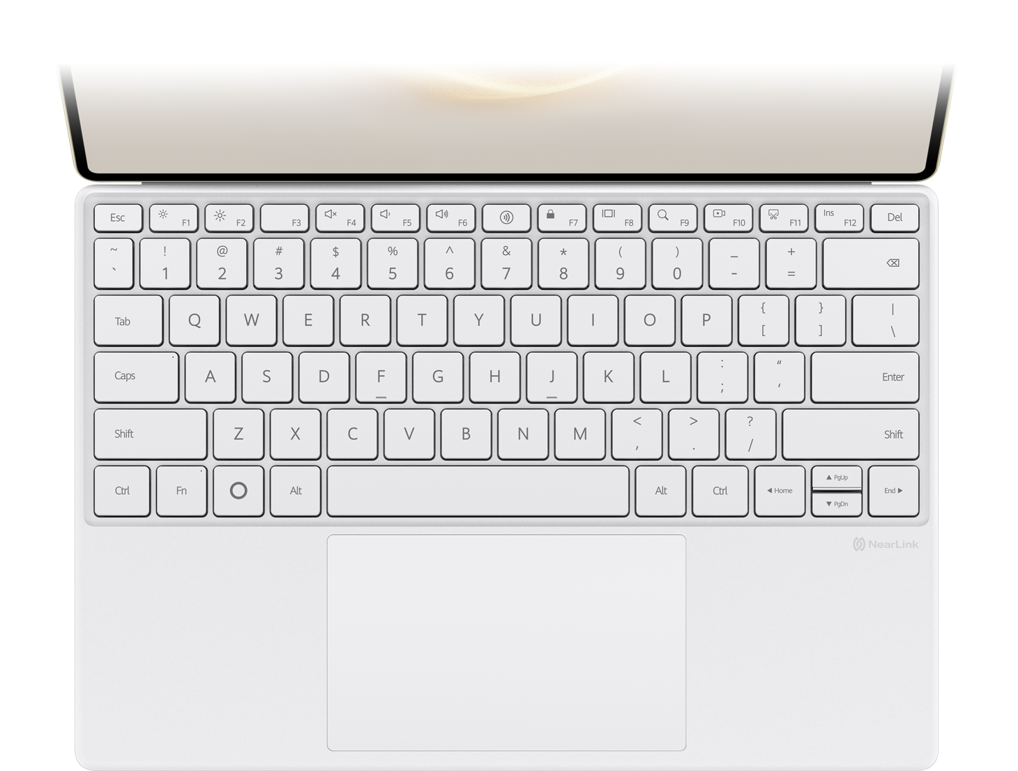 Keys, touch control area, and NearLink icon of HUAWEI Smart Magnetic Keyboard (Compatible with HUAWEI MatePad Pro 13.2-inch), showcasing the benefits brought by NearLink technology