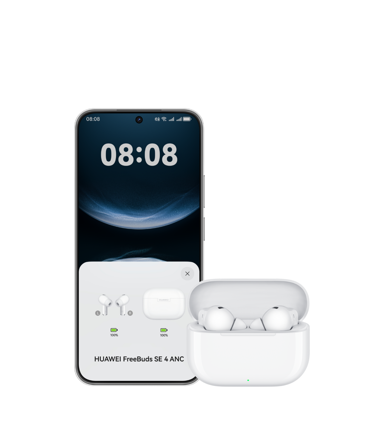 Shows the broad compatibility of HUAWEI FreeBuds SE 4 ANC with the charging case open