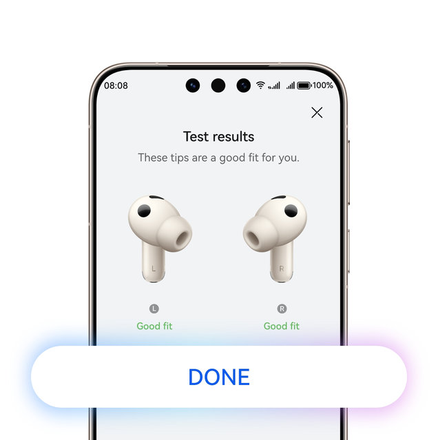 Fit guide feature on Huawei Audio Connect for finding the right ear tip size