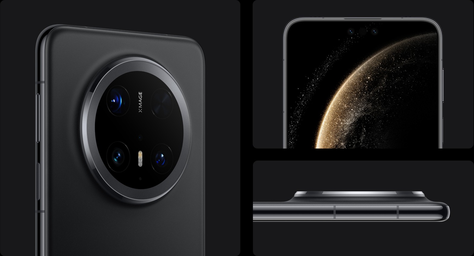 Back, left, and side views of HUAWEI Mate 70 Pro Black versions