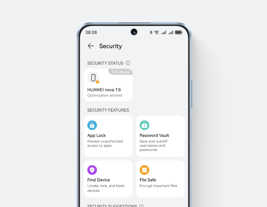 HUAWEI nova 13i's Security Center screen