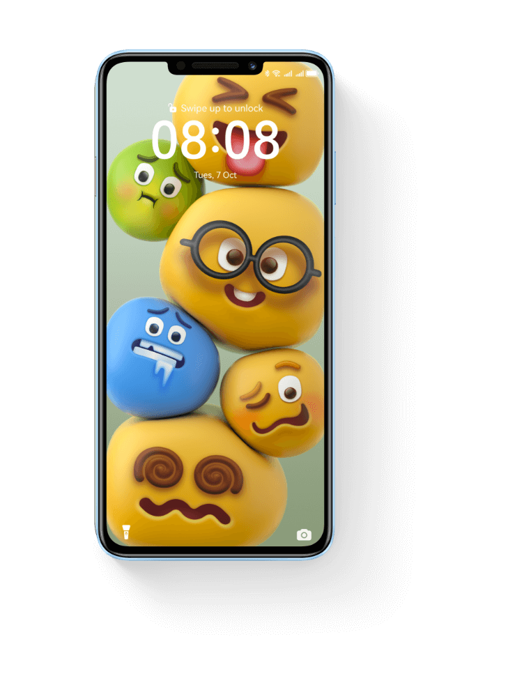 HUAWEI nova 14i front view with emoji theme wallpaper, show the interaction of EMUI 14.2