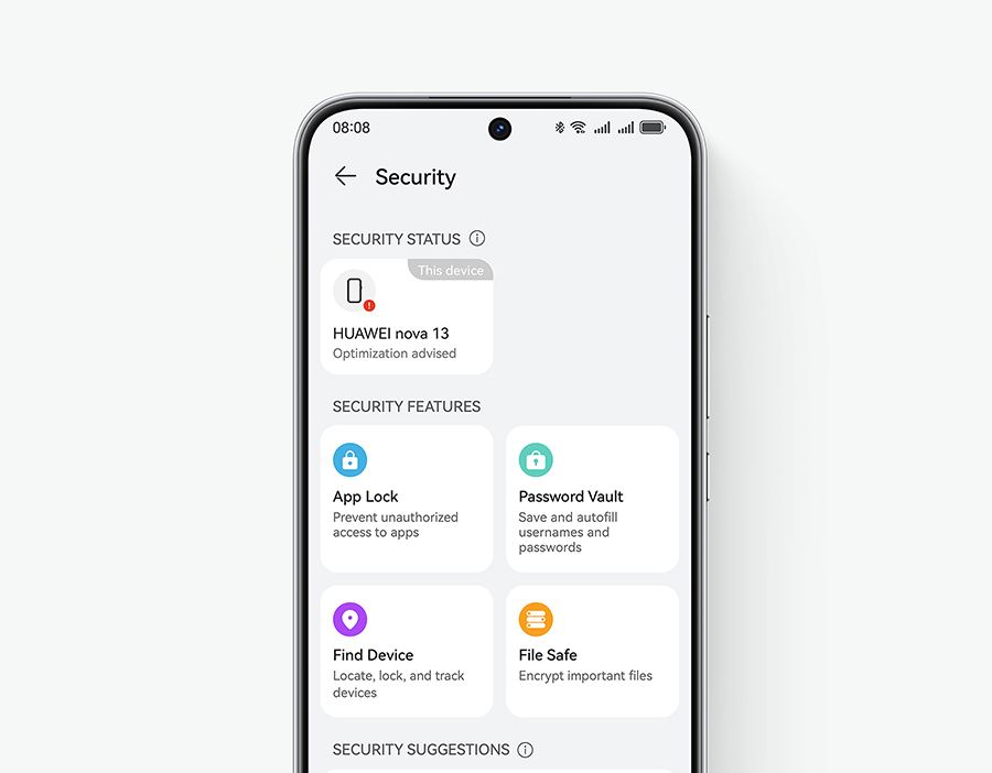 Security Centre on HUAWEI nova 13