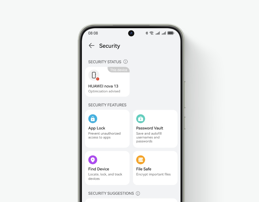 Security Centre on HUAWEI nova 13