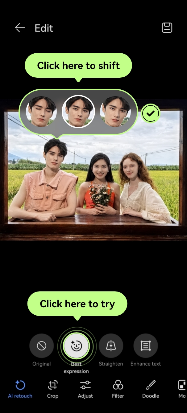 Video demonstrating AI Best Expression on HUAWEI nova 13