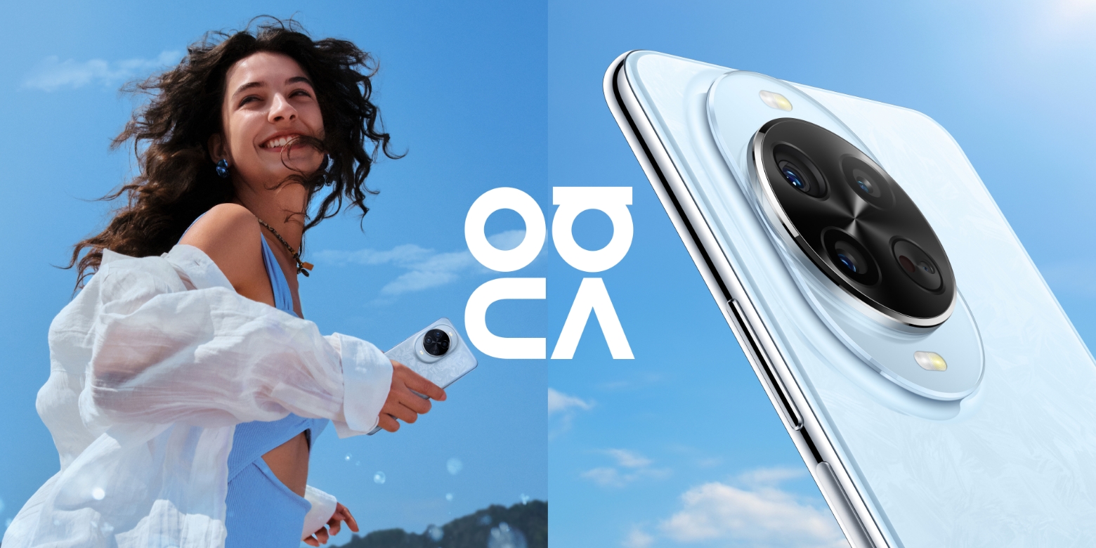 A female model holding a blue HUAWEI nova 14 Pro