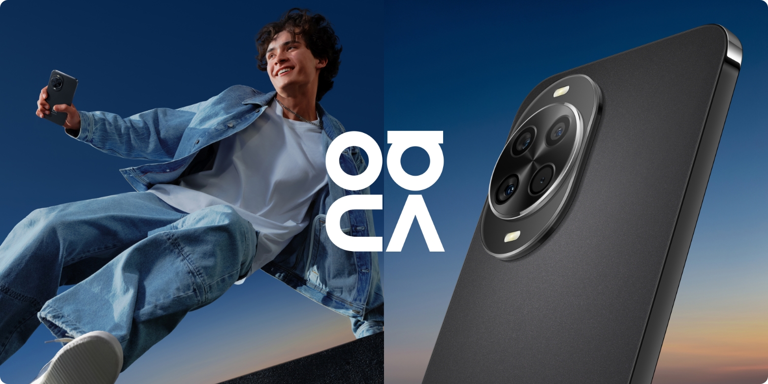 A male model holding a black HUAWEI nova 14