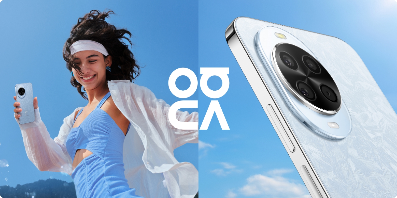 A female model holding a blue HUAWEI nova 14