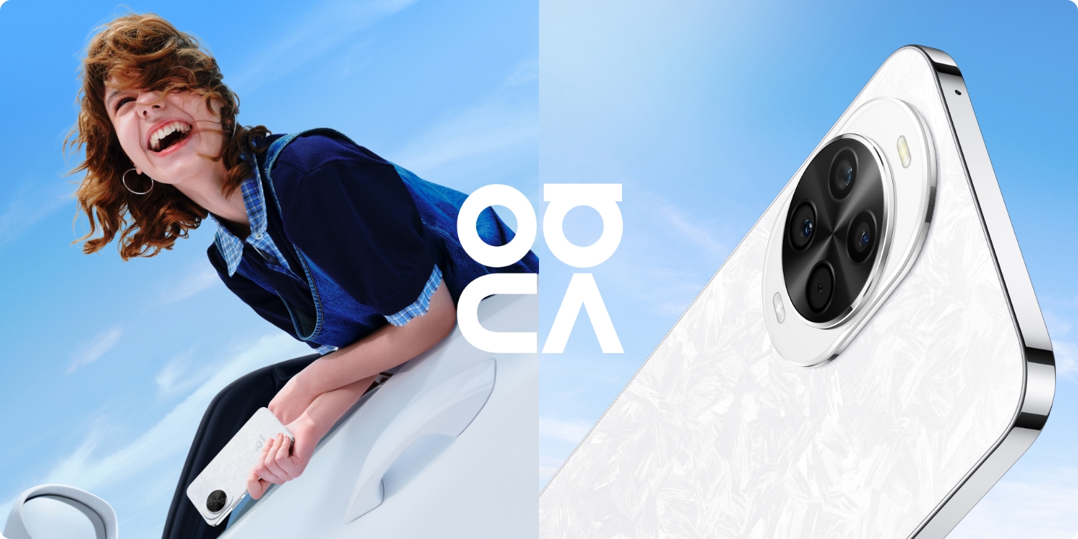 A female model holding a white HUAWEI nova 14