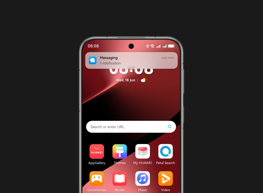 HUAWEI Pura 80 Pro front view with interactive interface, display AI messaging function