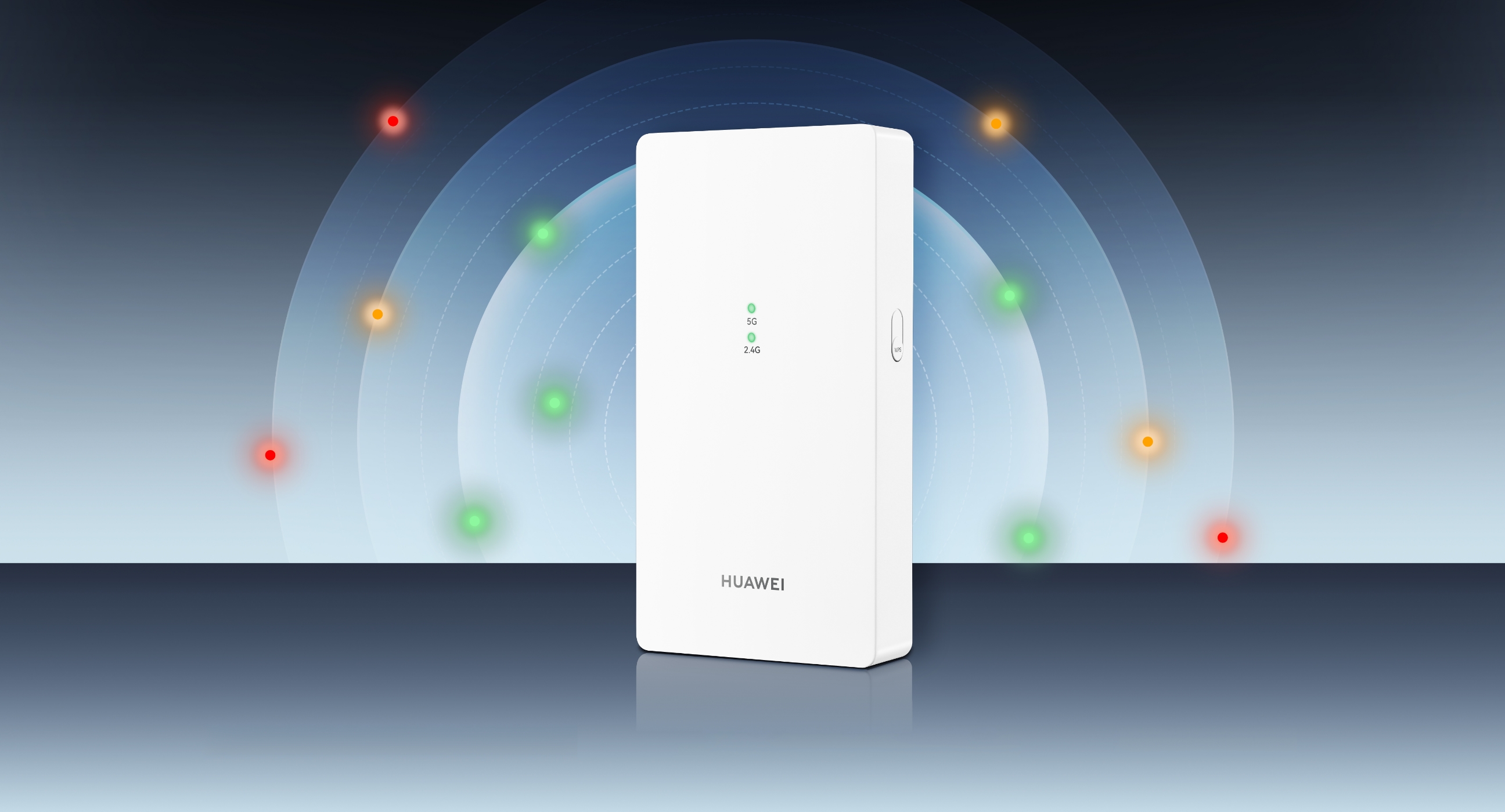 Side view of HUAWEI WiFi Extender AX3000 and related data, demonstrating its handy signal indicator