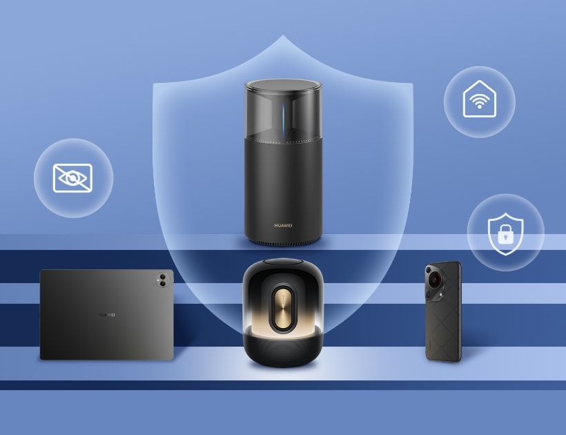 The creative shot of HUAWEI WiFi Mesh X1 Pro, showing the HomeSec of the protection of Wifi.