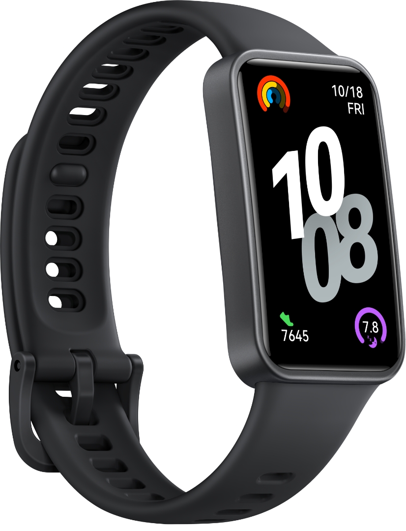 Side view carousel of HUAWEI Band 10, highlighting its colors and materials