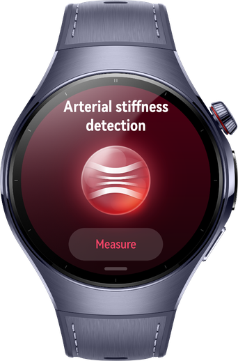 A female user wearing HUAWEI Watch to conduct vascular elasticity testing demonstrates the vascular health research capabilities of HUAWEI Research