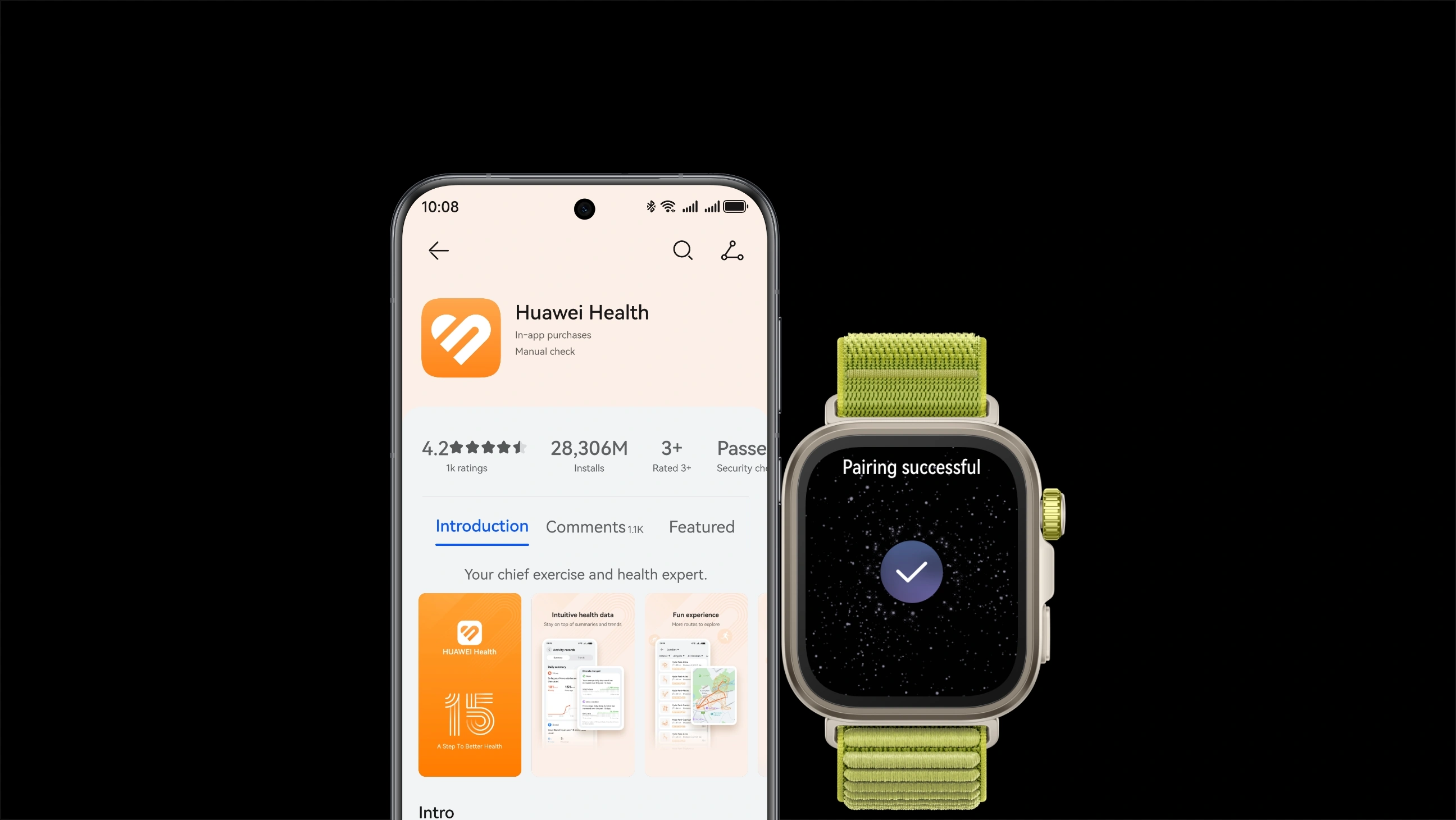 Εικόνα του SMART WATCH HUAWEI FIT 4 PRO 45MM 1.82in 55020EYK BT V 5.2 ΑΔΙΑΒΡΟΧΟ NFC BLACK GR